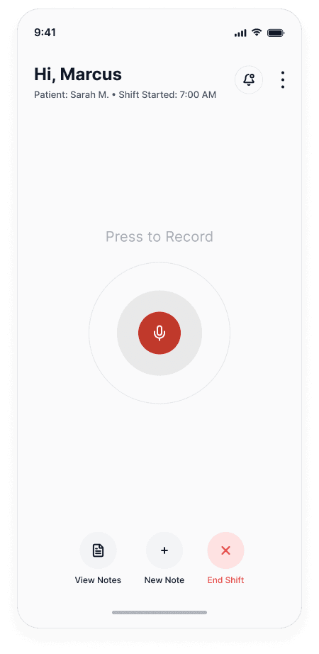 Notfyr recording screen for an active shift